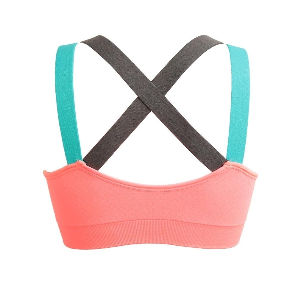 Women Sports Bra Wide Cross Strap Elastic Contrast Color Breathable Padded Wireless Image 3