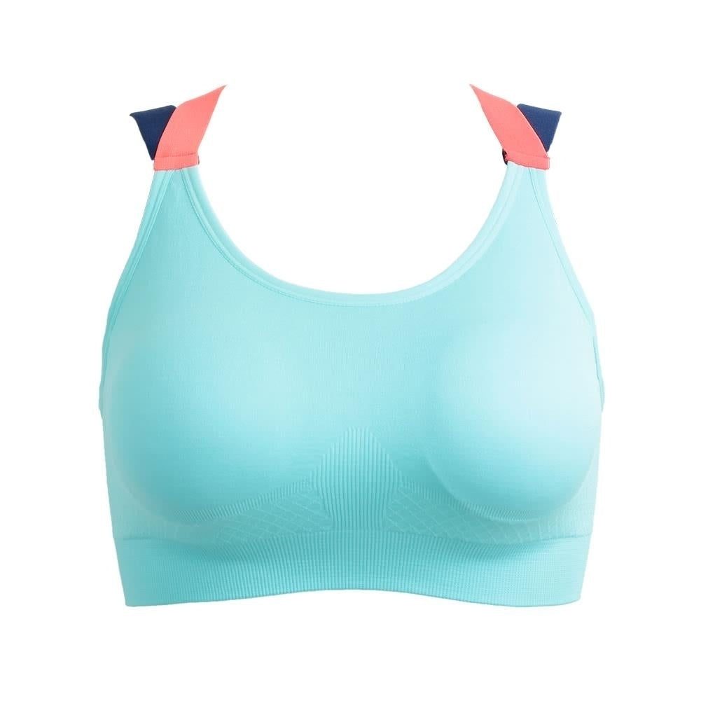 Women Sports Bra Wide Cross Strap Elastic Contrast Color Breathable Padded Wireless Image 1