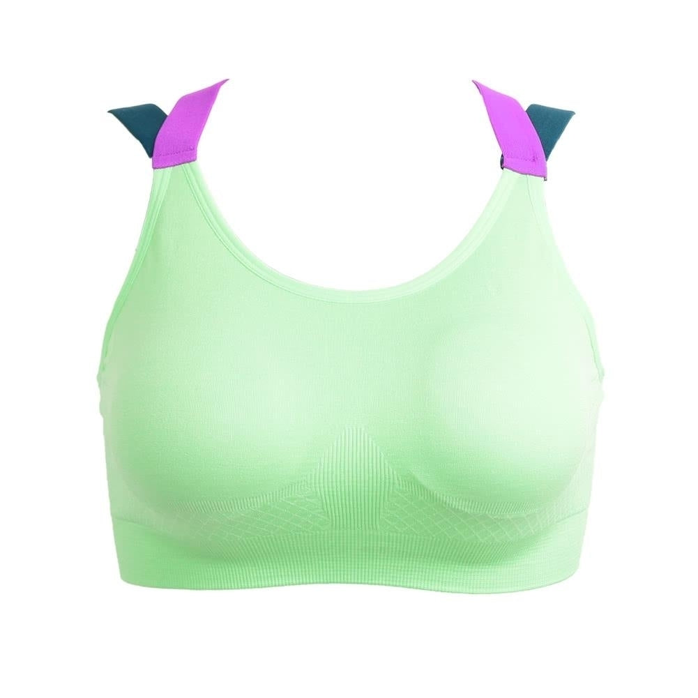 Women Sports Bra Wide Cross Strap Elastic Contrast Color Breathable Padded Wireless Image 7