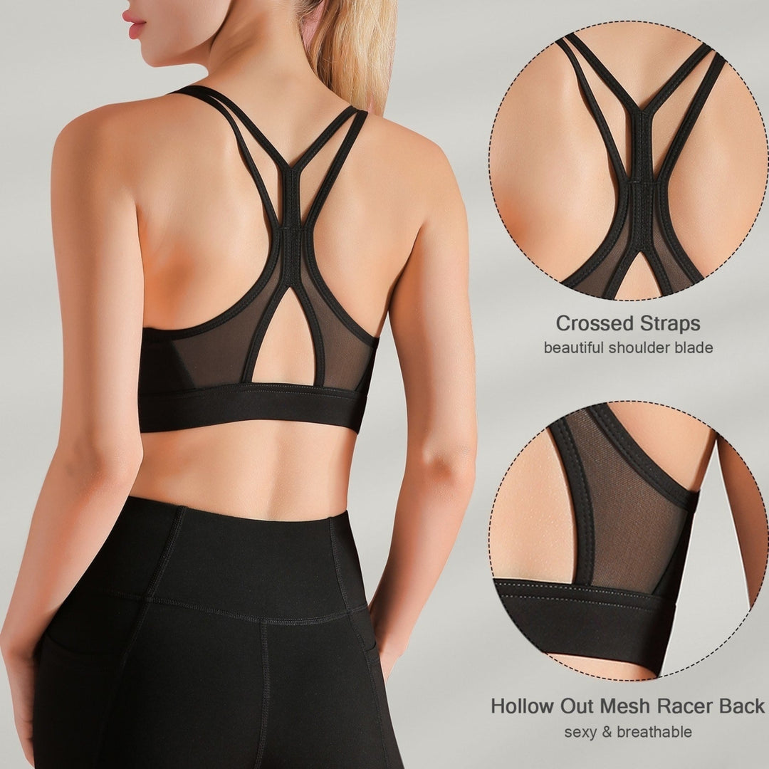 Women Sports Bra Wireless Hollow Out Mesh Racer Back Crop Top Breathable Quick-Dry Vest Image 7