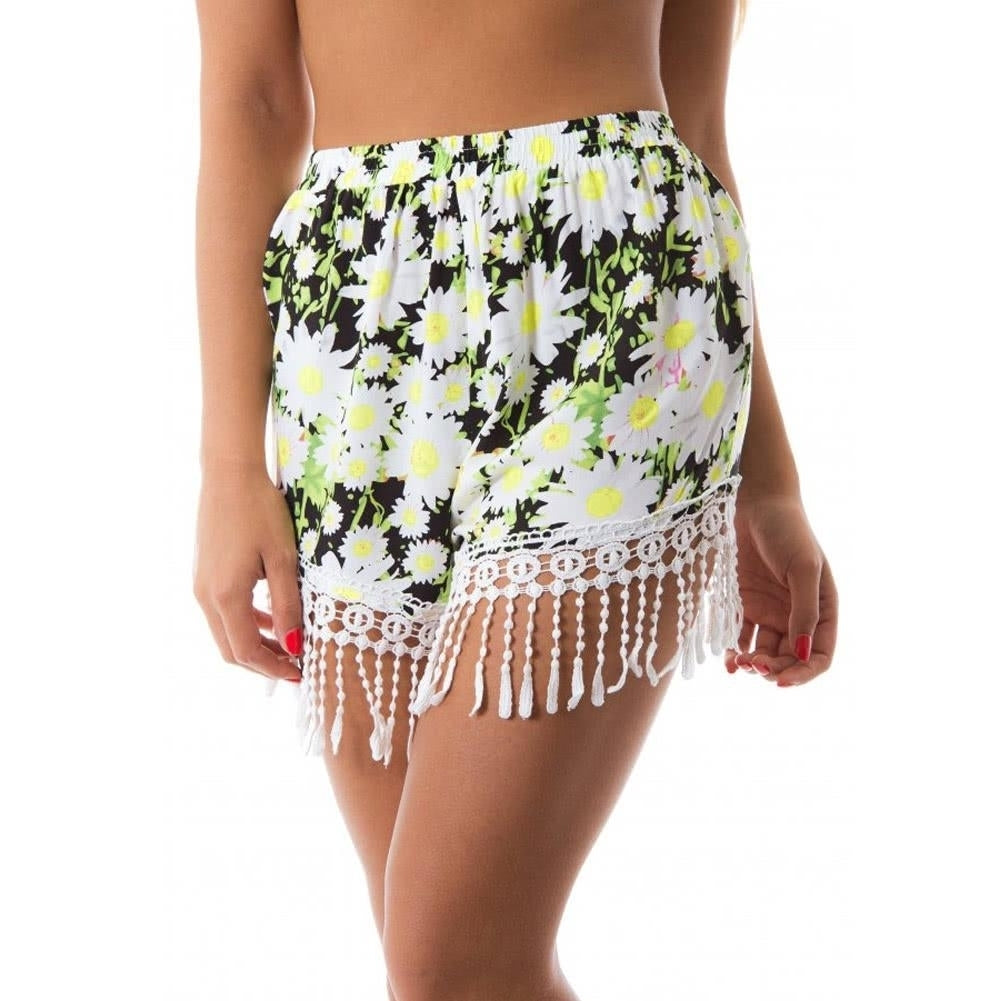 Women Summer Shorts Floral Print Tassel Loose Elastic Waist Casual Beach Hot Pants Image 3