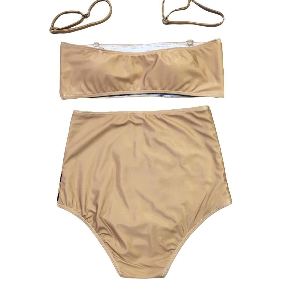 Women Stripe High Waist Bikini Set Off Shoulder Push Up Padded Swimsuit Swimwear Bathing Suit Image 3