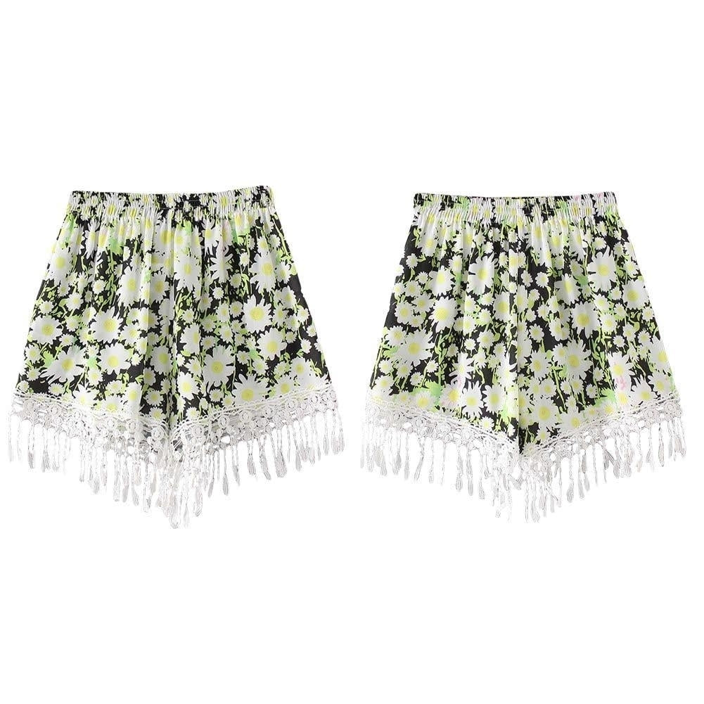 Women Summer Shorts Floral Print Tassel Loose Elastic Waist Casual Beach Hot Pants Image 6