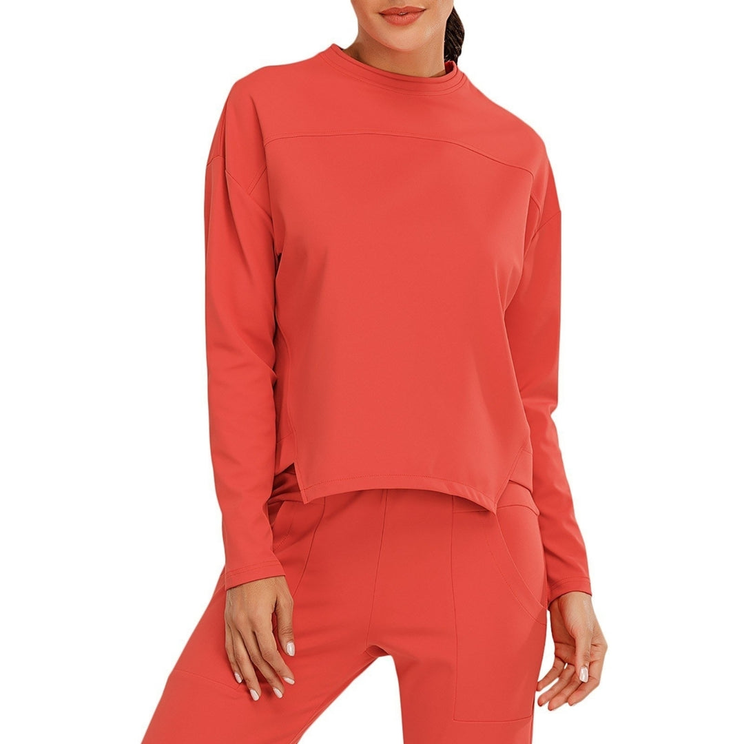 Women Sweatshirt O-Neck Long Sleeves Asymmetrical Hem Quick-Dry Running Fitness Tops Image 3