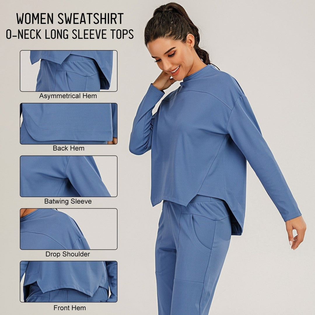 Women Sweatshirt O-Neck Long Sleeves Asymmetrical Hem Quick-Dry Running Fitness Tops Image 8