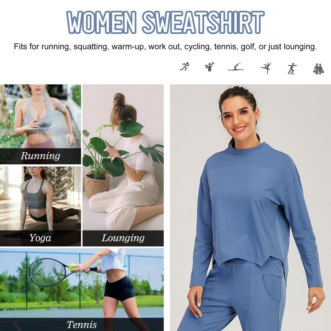Women Sweatshirt O-Neck Long Sleeves Asymmetrical Hem Quick-Dry Running Fitness Tops Image 12