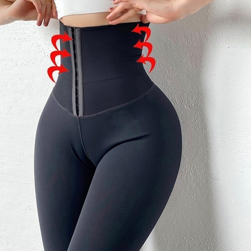 Women Yoga Pants Stretchy High Waist Compression Tights Black Sports Push Up Gym Fitness Leggings Image 4