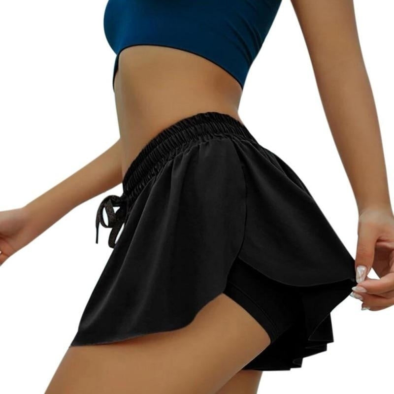Womens Yoga Quick Dry Shorts 2 In 1 Sports Running Fitness Workout Gym Breathable Multi Function Image 1