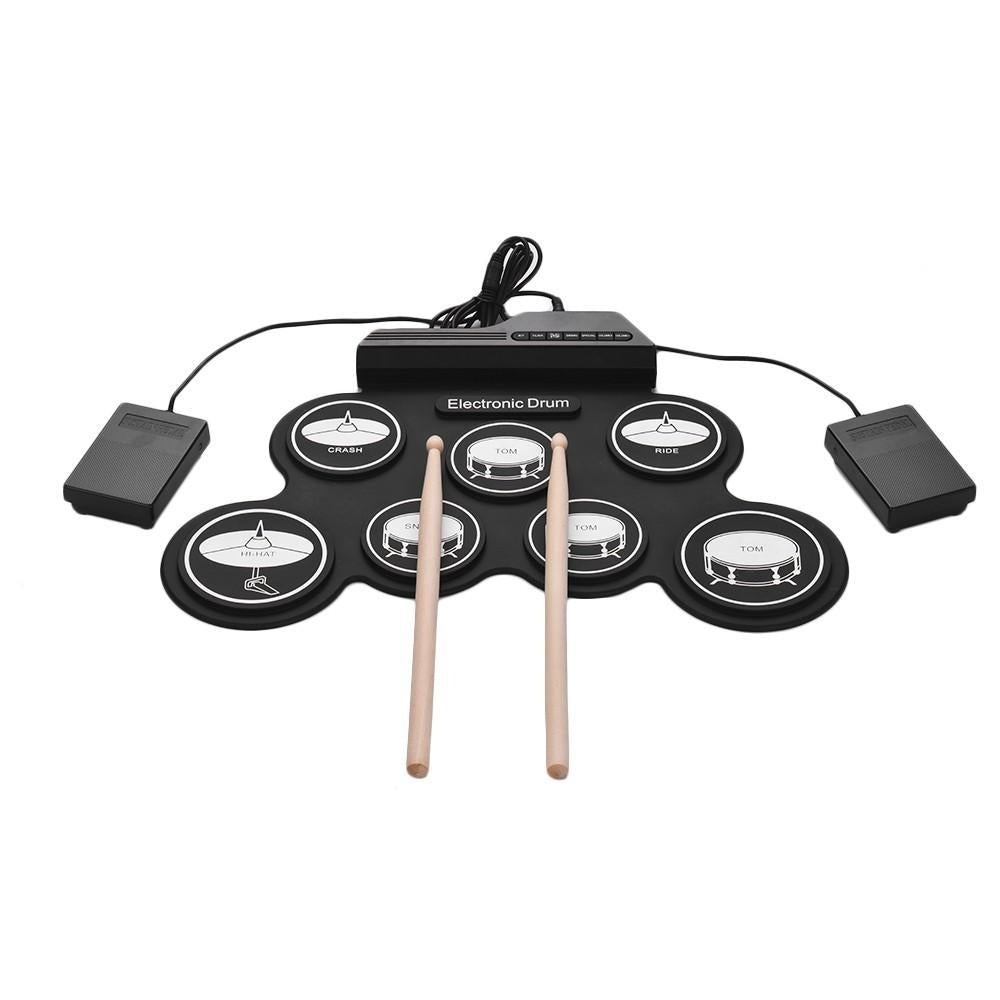 Compact Size USB Roll-Up Silicon Drum Set Digital Electronic Kit 7 Pads with Drumsticks Foot Pedals for Beginners Image 1