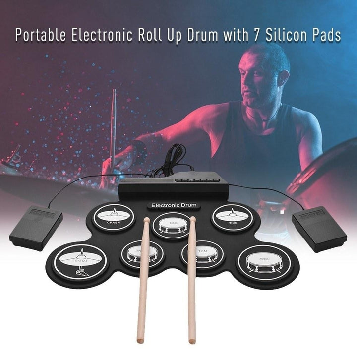 Compact Size USB Roll-Up Silicon Drum Set Digital Electronic Kit 7 Pads with Drumsticks Foot Pedals for Beginners Image 6