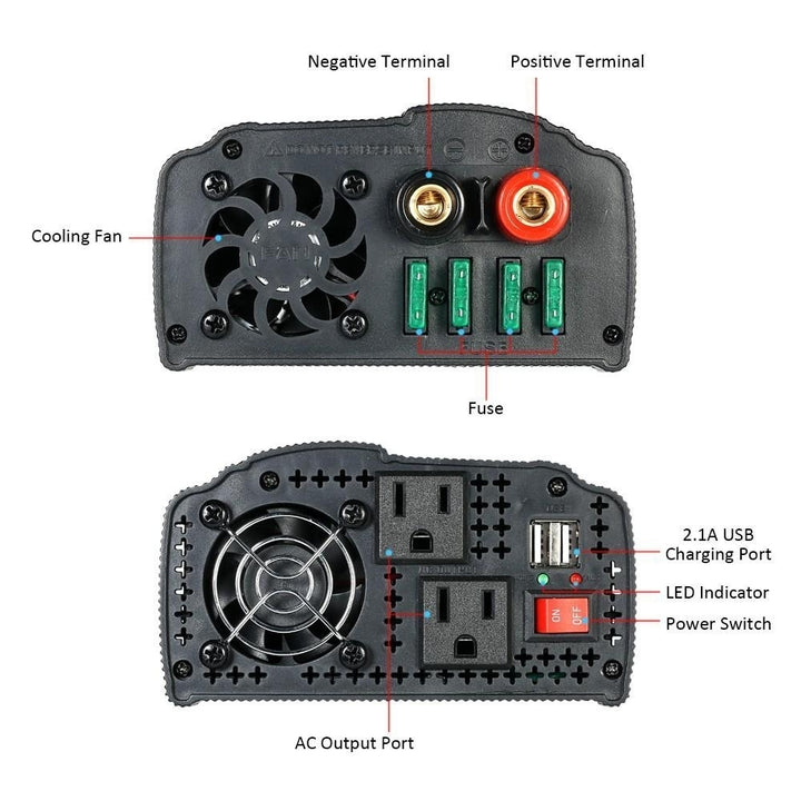 DC12V to AC110-130V Power Inverter Modified Sine Wave Household Car Converter with 4.2A Dual USB and 2 AC Outlets Image 9