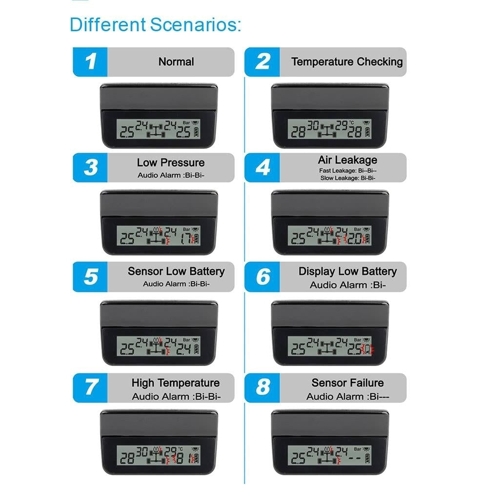 DIY TPMS Car Tire Pressure Monitoring System with LCD Display 4 Valve-cap Sensors Bar PSI Unit Image 12