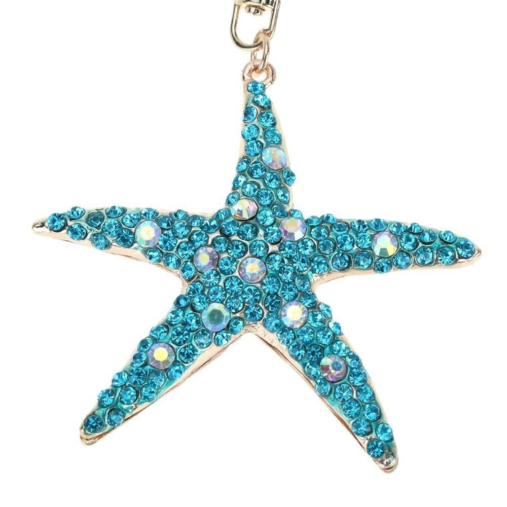 Jewelry Hollow Shinning Rhinestone Aureate Star Pendant Key Ring Chain Image 2