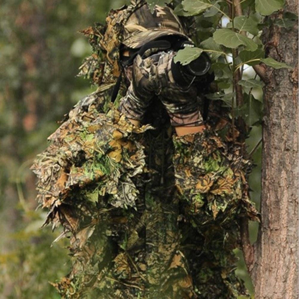Mens 3D Tactic Sniper Clothes Lightweight Hooded Camouflage Ghillie Leaf Suit Image 2