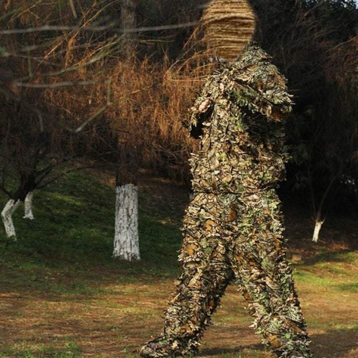 Mens 3D Tactic Sniper Clothes Lightweight Hooded Camouflage Ghillie Leaf Suit Image 4