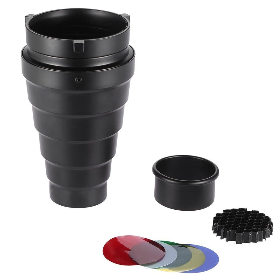 Metal Conical Snoot with Honeycomb Grid 5pcs Color Filter Kit Image 1