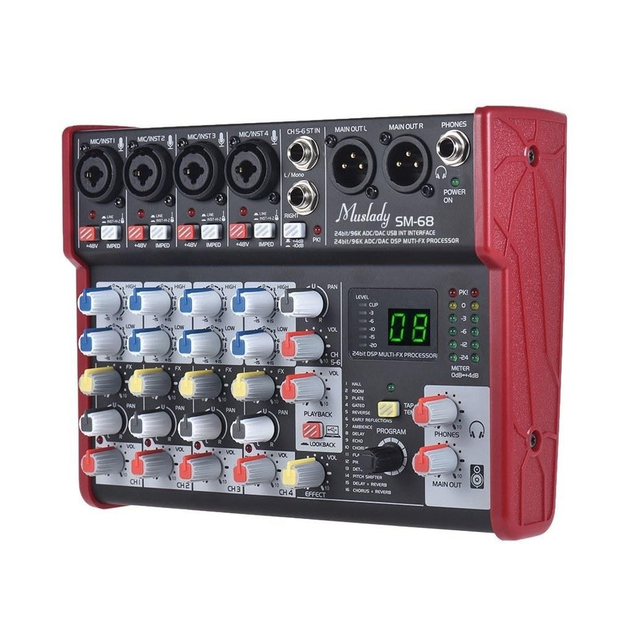 Portable 6-Channel Sound Card Mixing Console Mixer Built-in 16 Effects with USB Audio Interface Image 1