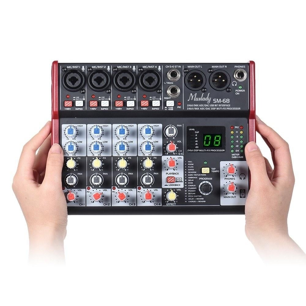 Portable 6-Channel Sound Card Mixing Console Mixer Built-in 16 Effects with USB Audio Interface Image 2