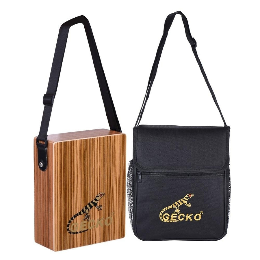 Portable Traveling Cajon Box Drum Hand Zebra Wood Persussion Instrument with Strap Carrying Bag Image 1