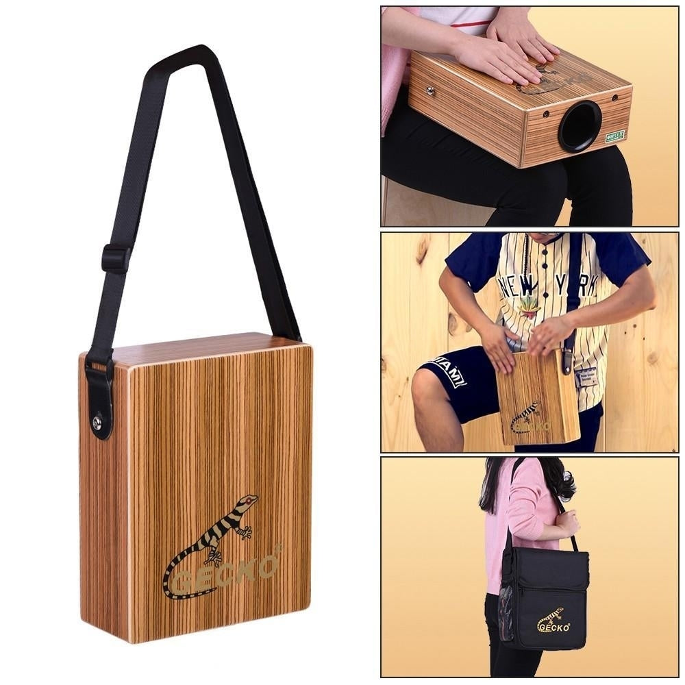 Portable Traveling Cajon Box Drum Hand Zebra Wood Persussion Instrument with Strap Carrying Bag Image 4