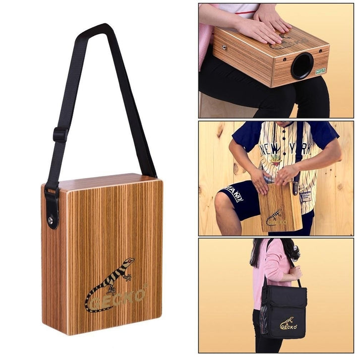 Portable Traveling Cajon Box Drum Hand Zebra Wood Persussion Instrument with Strap Carrying Bag Image 4