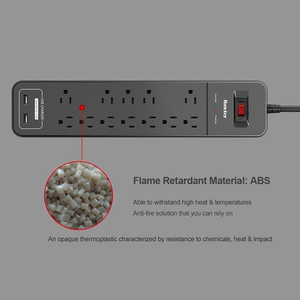 Power Strip Durable Household Socket with 12 AC Outlets 2 USB-A Charging Ports Surge Protector American Standard Image 2