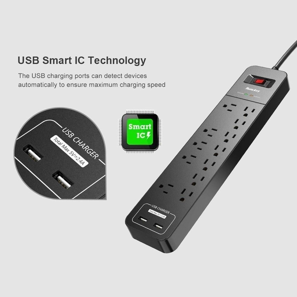 Power Strip Durable Household Socket with 12 AC Outlets 2 USB-A Charging Ports Surge Protector American Standard Image 11