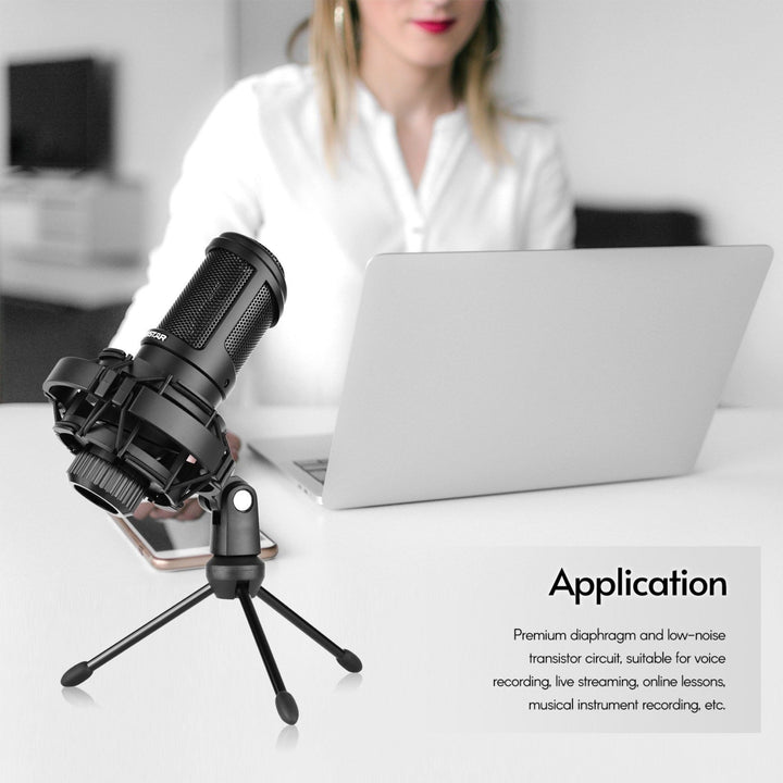 Side-address Microphone Wired Condenser Mic Cardioid Pickup Pattern with Shock Mount and Tripod Image 8