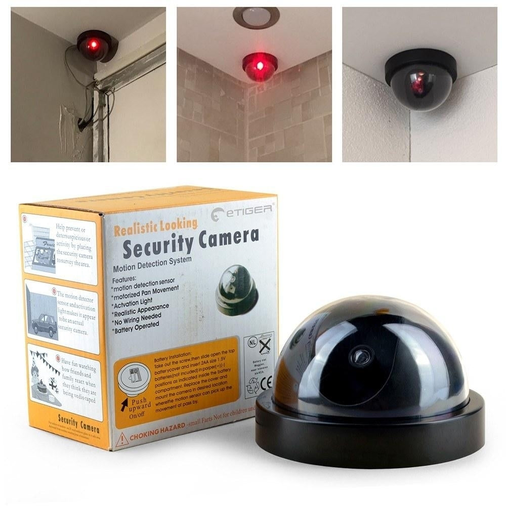 Simulated Surveillance Camera Fake Home Dome Dummy with Flash Red LED Light Security Indoor Outdoor Image 4