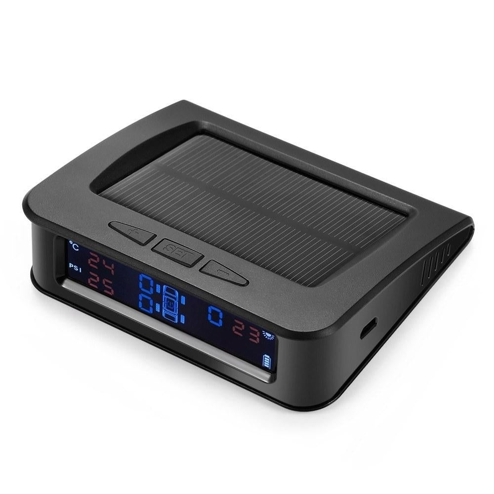 Tire Pressure Sensor Monitor System Wireless Solar Powered TPMS LCD Display with 4 Internal Sensors Image 1