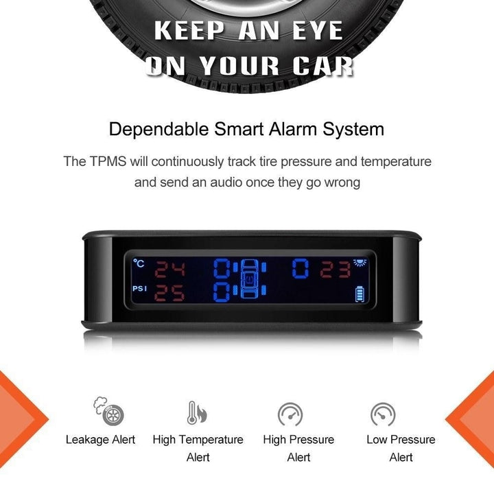 Tire Pressure Sensor Monitor System Wireless Solar Powered TPMS LCD Display with 4 Internal Sensors Image 7