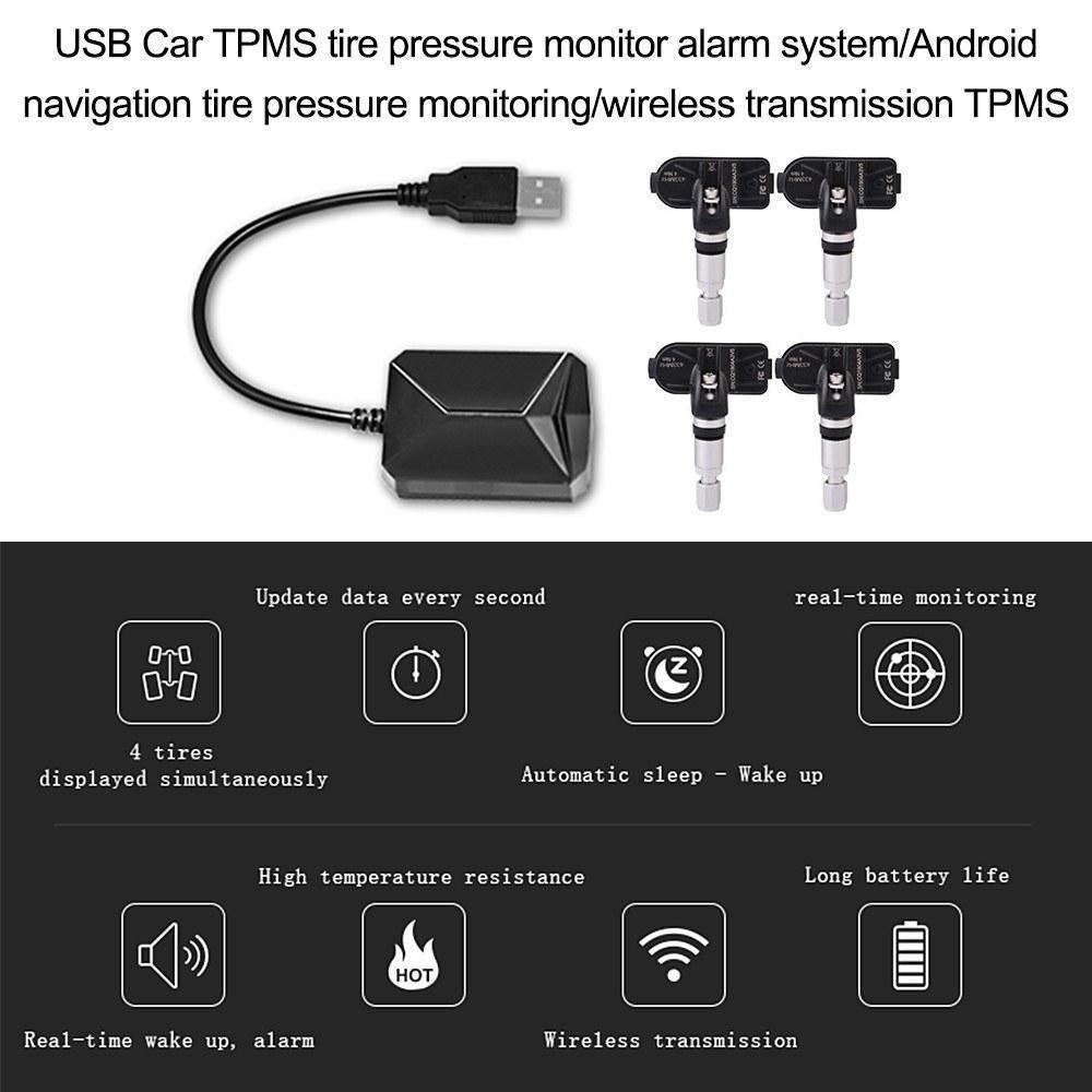USB Car TPMS Tire Pressure Monitor Alarm System Wireless Transmission Image 6