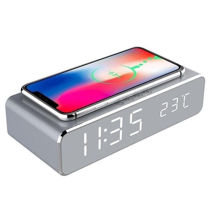USB Digital LED Alarm Clock With Wireless Phone Charger Image 4