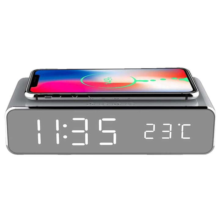 USB Digital LED Alarm Clock With Wireless Phone Charger Image 4