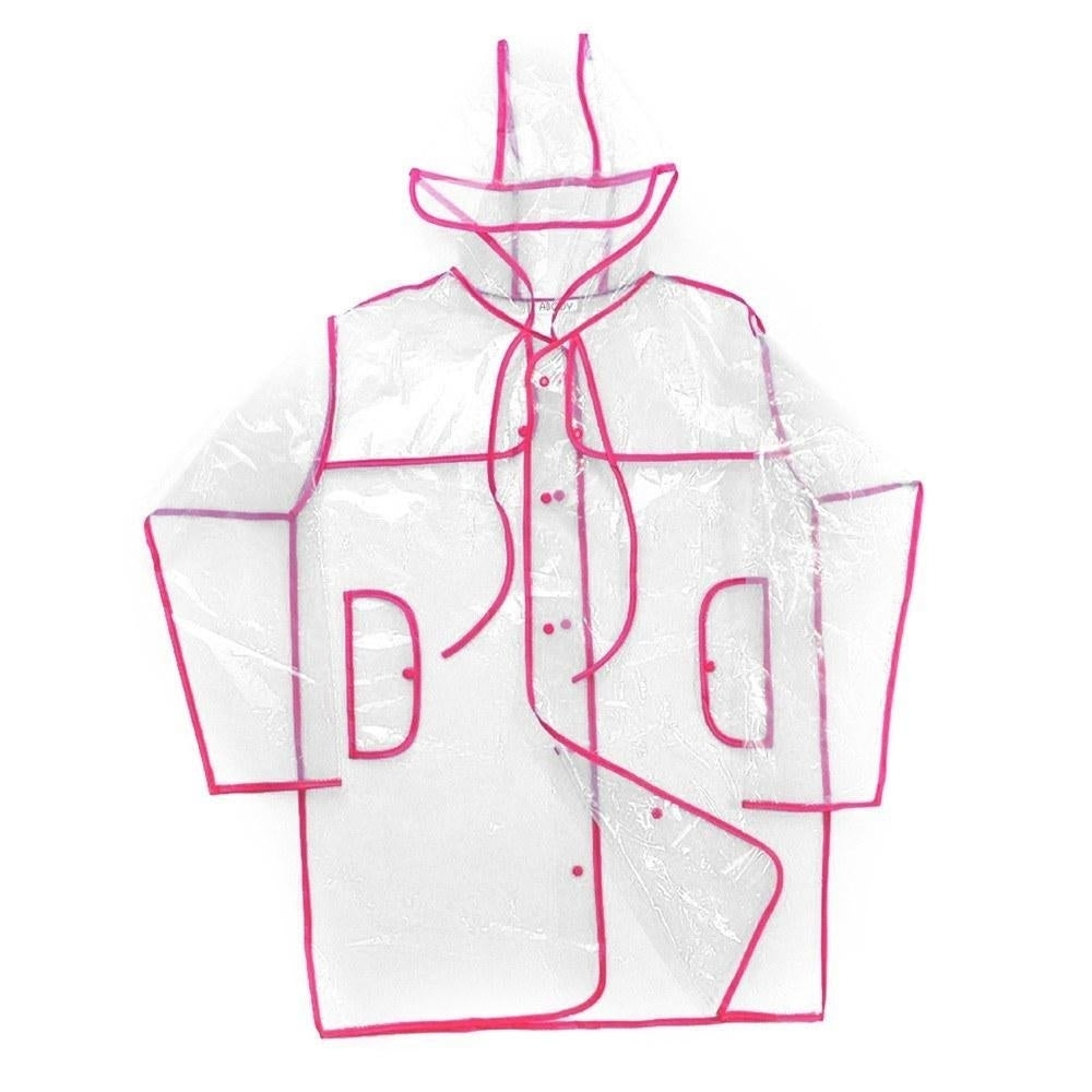 Women Raincoat Hooded Drawstring Buttons See-through EAV Fabric Waterproof Loose Rain Image 1