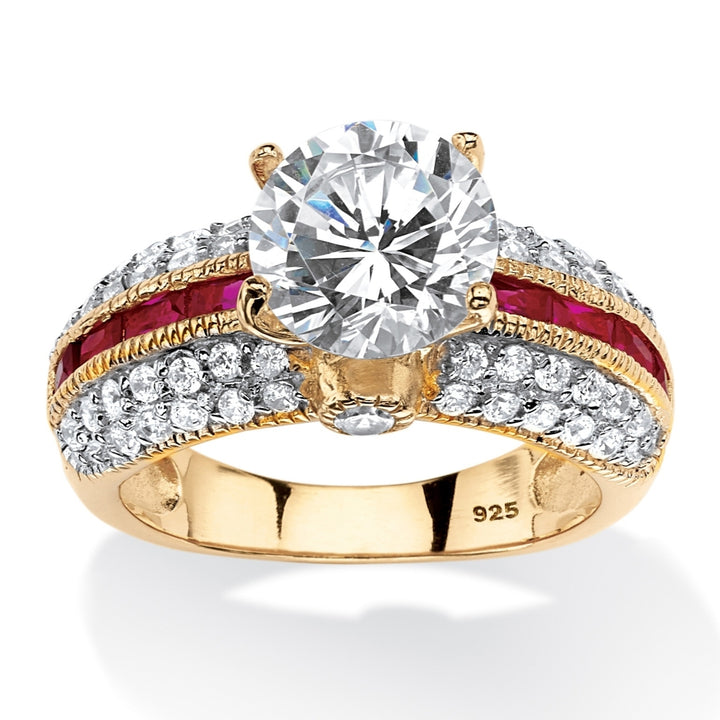 5.51 TCW Round Cubic Zirconia and Lab Created Ruby Ring in 14k Gold Over .925 Sterling Silver Image 1