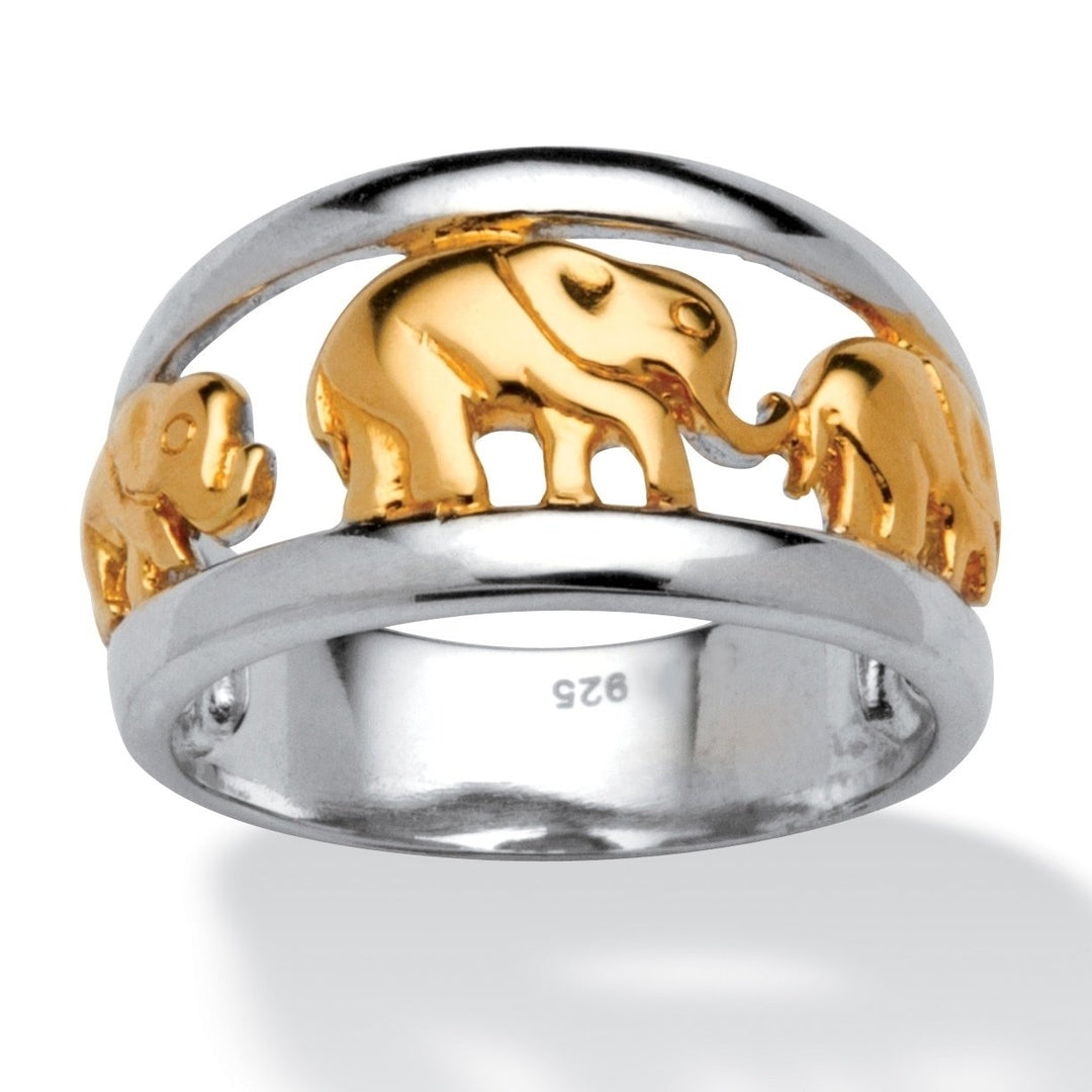 Elephant Ring in Two Tone Sterling Silver with Golden Accents Image 1