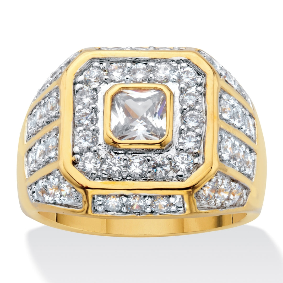 Mens 2.33 TCW Square-Cut and Round Cubic Zirconia Octagon Grid Ring 14k Gold-Plated Image 4