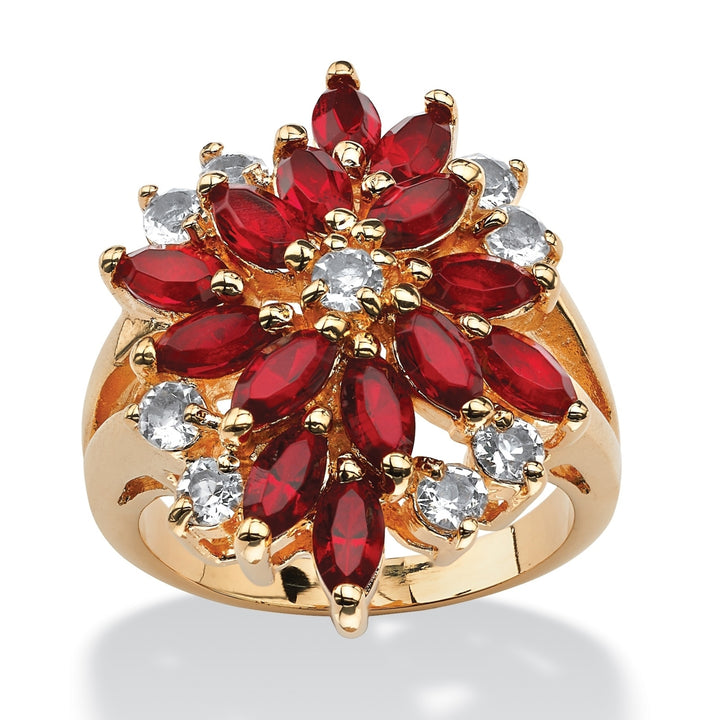 Marquise-Cut Red Crystal Flower Cocktail Ring in 18k Gold-Plated Image 4