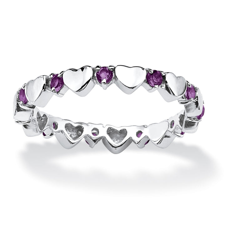 Birthstone Stackable Eternity Heart Ring in .925 Sterling Silver Image 1