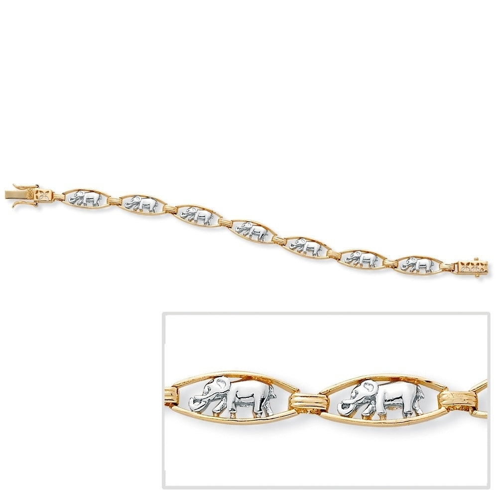 Elephant-Link Bracelet in Yellow Gold Tone and Silvertone 7.25" Image 4
