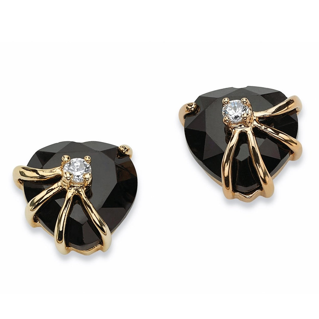 Heart-Shaped Genuine Onyx Cubic Zirconia Accent 14k Yellow Gold-Plated Stud Earrings Image 1