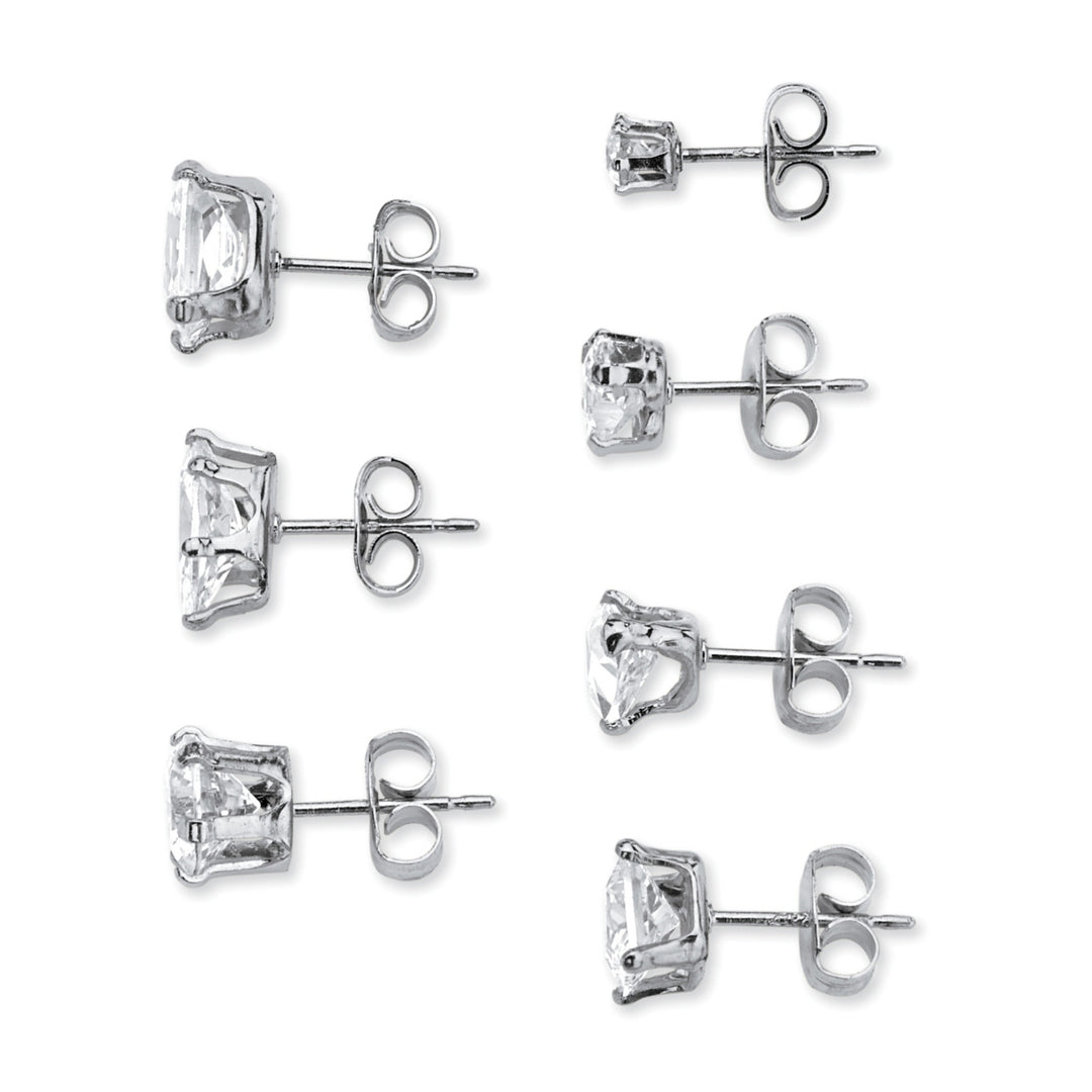 7 Pair 8 TCW Multi-Cut Cubic Zirconia Stud Earrings Set in Platinum over Sterling Silver Image 2
