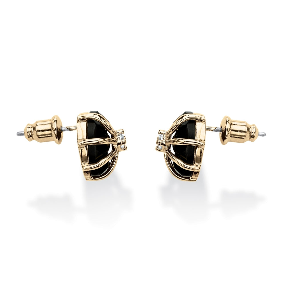 Heart-Shaped Genuine Onyx Cubic Zirconia Accent 14k Yellow Gold-Plated Stud Earrings Image 2