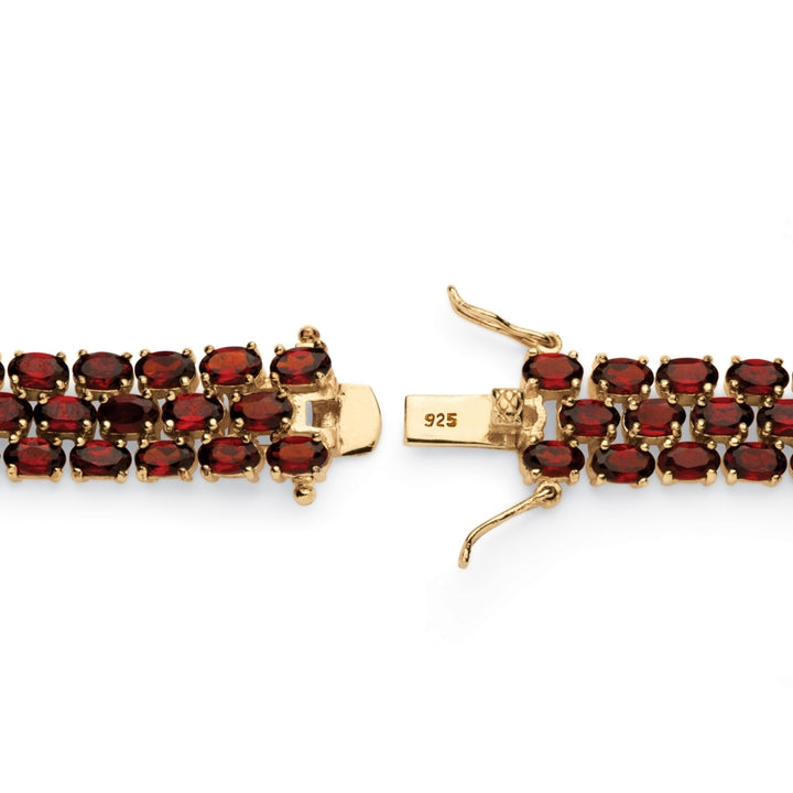 25 TCW Oval-Cut Genuine Garnet 14k Yellow Gold over Sterling Silver Tennis Bracelet 7 1/4" Image 2