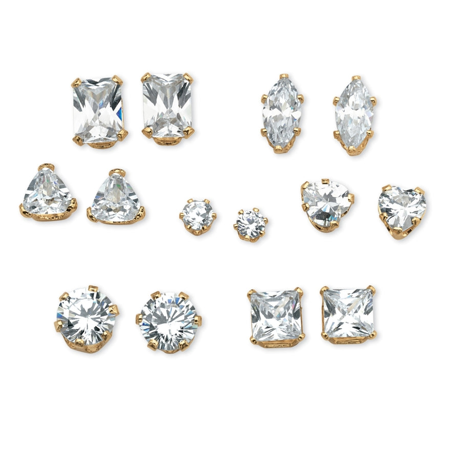 7 Pair Set 8 TCW Cubic Zirconia Stud Earrings in 18k Gold over Sterling Silver Image 1