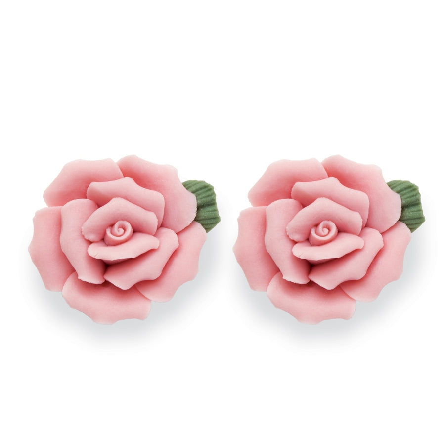 Pink Ceramic Rose Flower Stud Earrings Image 1