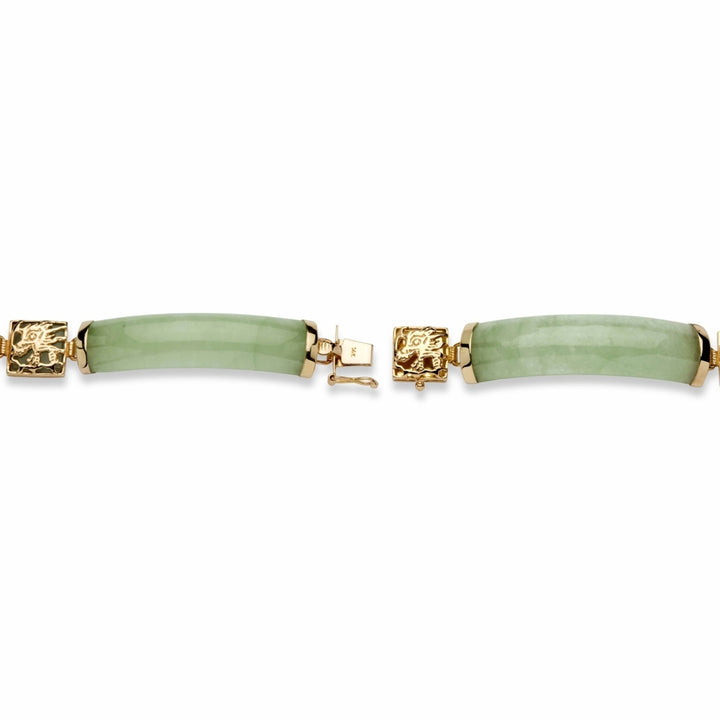 Green Genuine Jade 14k Yellow Gold Macaroni-Link Bracelet 7 1/4" Image 2