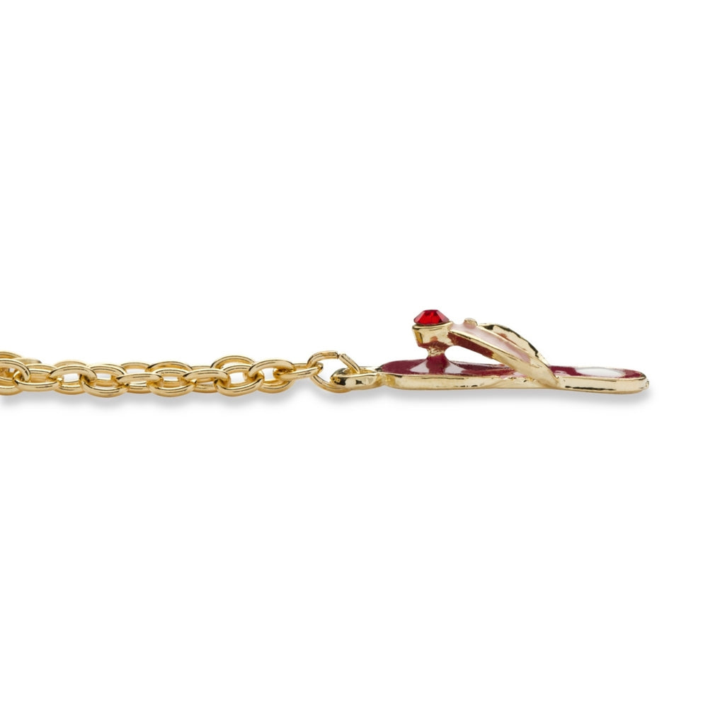 Austrian Crystal Enamel Flip-Flop Ankle Bracelet in Yellow Gold Tone Image 2