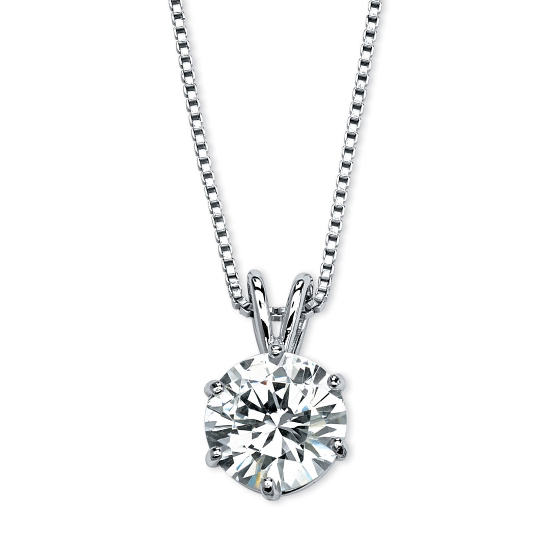 3 Carat Round Cubic Zirconia Platinum over Sterling Silver Solitaire Pendant and Box Chain 18" Image 1